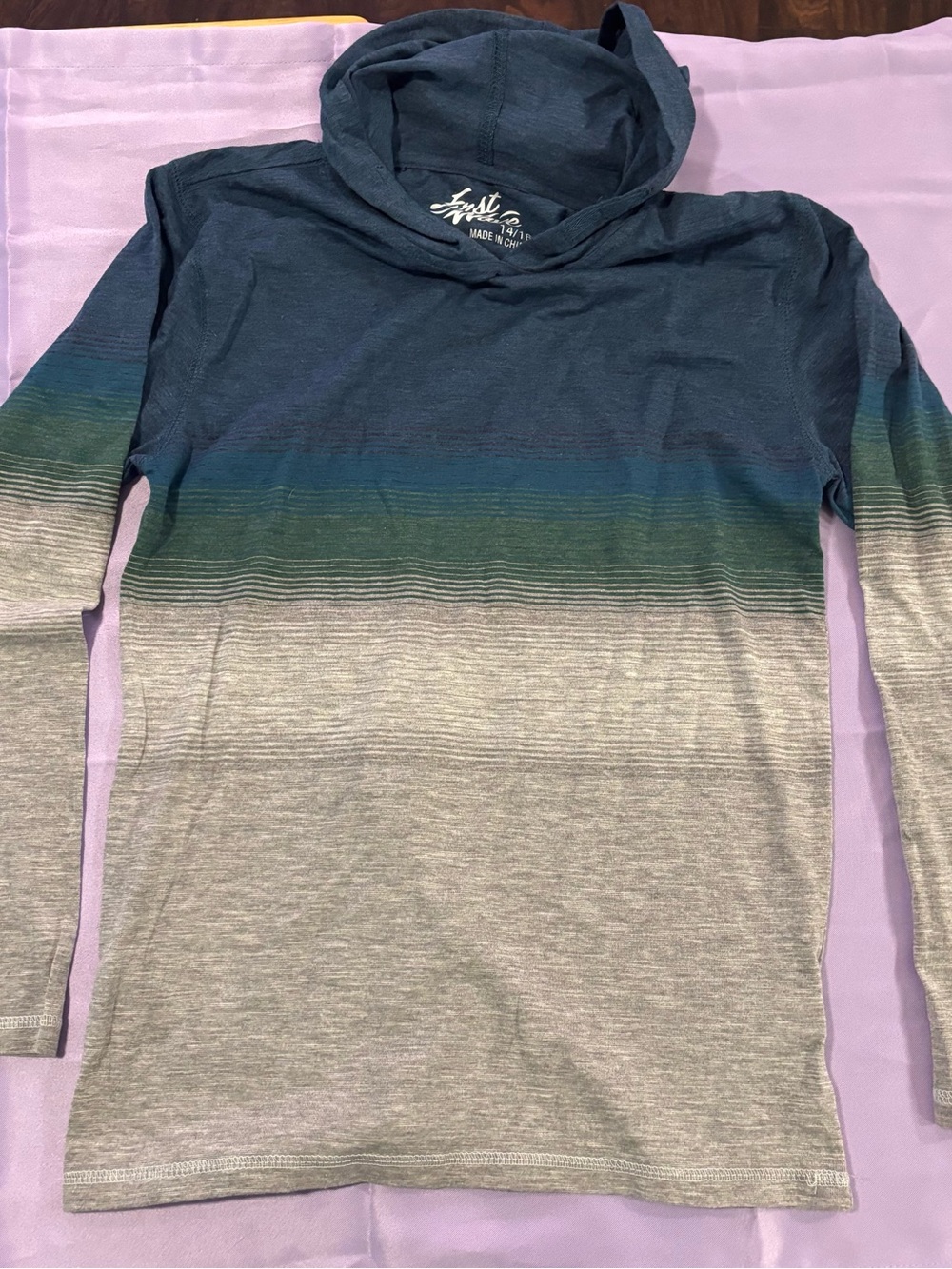 First Wave Boys Long Sleeve Ombre Hooded Tee in Navy, Teal & Gray